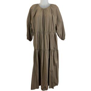 Zara Tan Cotton 3/4 Sleeve Gathered Tiered Dress Size Large